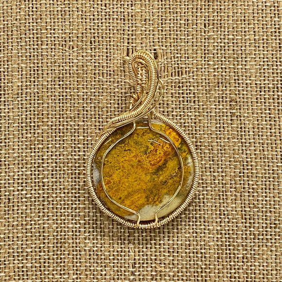 HANDMADE Bumblebee Jasper Cabochon Hand Wrapped Pendant, Artisan Jewelry Gift - Picture 7 of 10